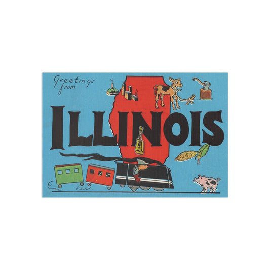 Vintage Throwback Greetings from Illinois Postcard with Guitalin